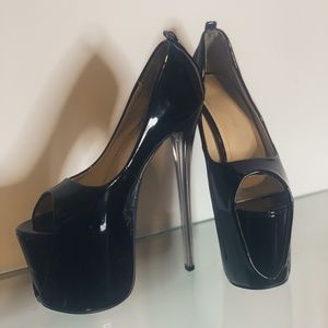 Black Patent Leather Stiletto Fetish Heels